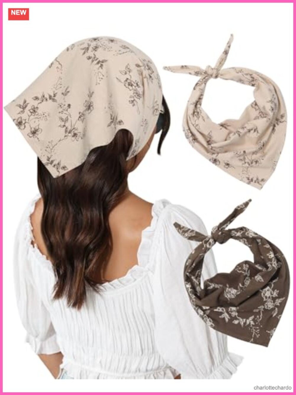 Molans Cotton Floral Hair Scarf 2PC Triangle Head Bandana for Women